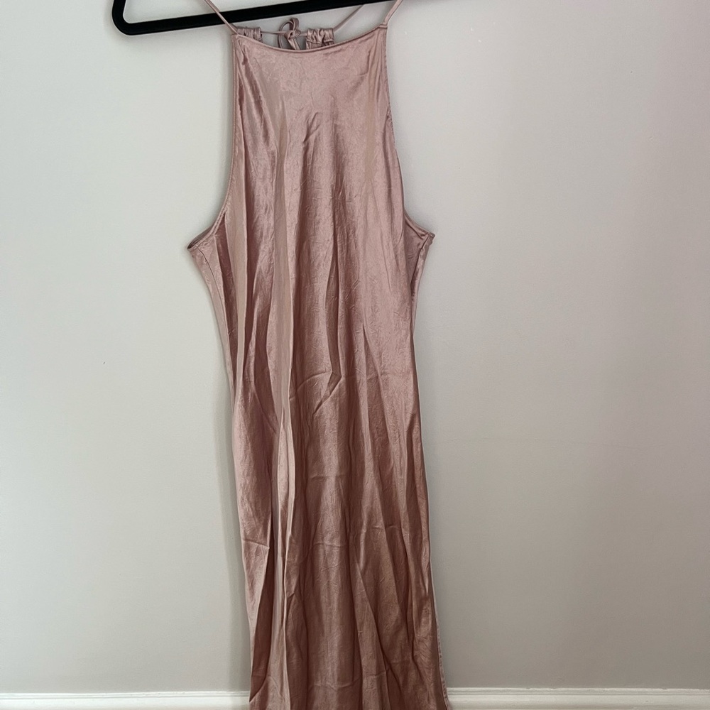 Blush Pink Satin Halter Maxi Dress